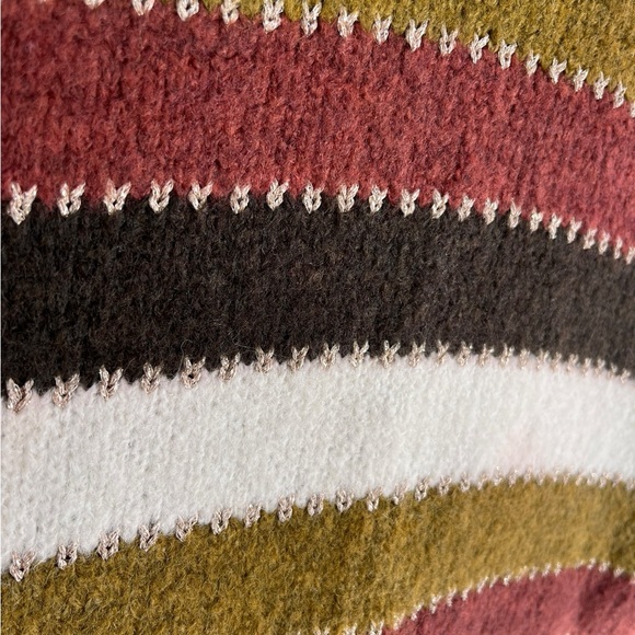 Davi & Dani Striped Oversized Sweater Olive Cream Burgundy 3X NWT - Picture 5 of 9